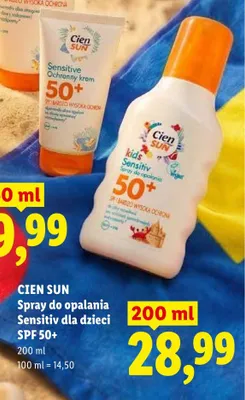Spray do opalania Sensitiv dla dzieci Cien Sun SPF 50+ promocja w Lidl