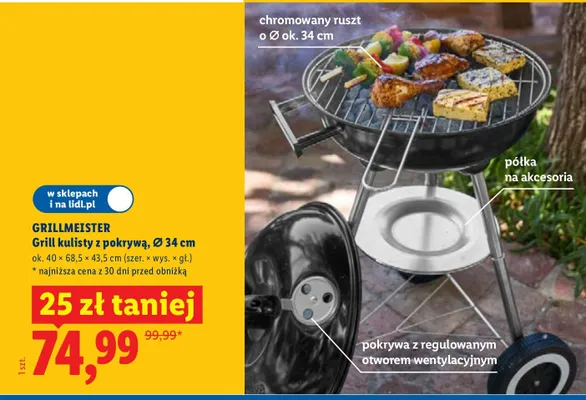 Grill kulisty z pokrywą, Ø 34 cm promocja w Lidl