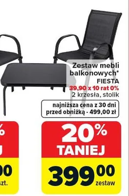 Zestaw mebli balkonowych Fiesta 2 krzesła stolik promocja w Carrefour