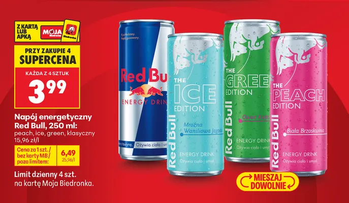 Napój energetyczny Red Bull peach promocja w Biedronka