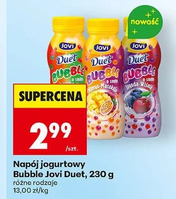 Napój jogurtowy Bubble Jovi Duet o smaku truskawkowym promocja w Biedronka