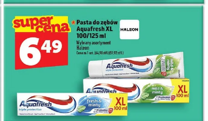 Pasta do zębów Aquafresh XL fresh & minty promocja w TOPAZ