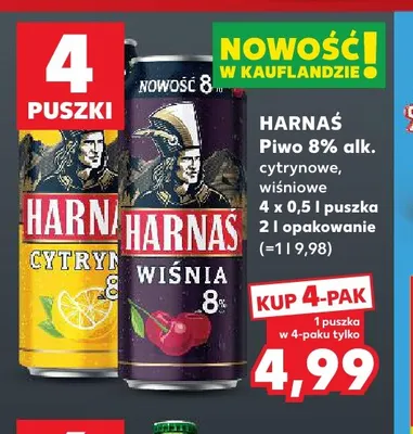 Piwo Harnaś 8% alk. wiśniowe 4-pak promocja w Kaufland