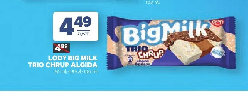 Lody Big Milk Trio Chrup Algida promocja w Stokrotka