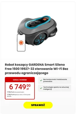 Robot koszący Gardena Smart Sileno Free 1500 promocja w Media Expert