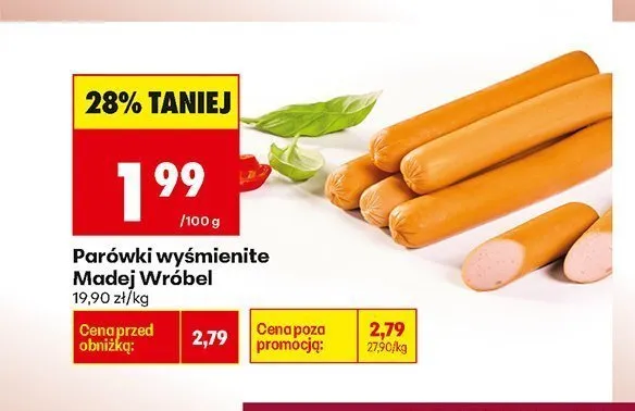Parówki wyśmienite Madej Wróbel promocja w Biedronka