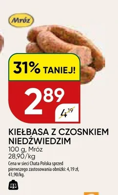 Kiełbasa z Czosnkiem Niedźwiedzim Mróz promocja w Chata Polska