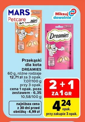 Przekąski dla kota Dreamies z serem promocja w Carrefour