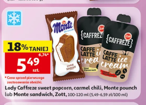 Lody Monte pounch Zott 100-120ml promocja w Auchan