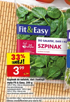 Szpinak do sałatek dań i koktajli myty Fit & Easy promocja w Twój Market