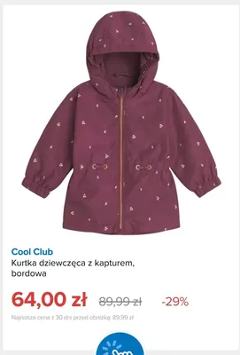 Kurtka dziewczęca z kapturem bordowa Cool Club promocja w Smyk