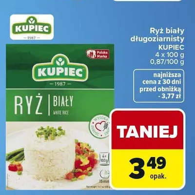 Ryż biały długoziarnisty Kupiec promocja w Carrefour