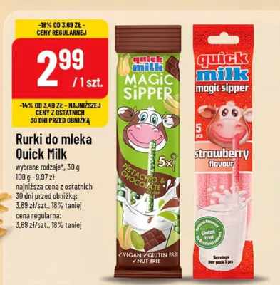 Rurki do mleka Quick Milk Magic Sipper strawberry flavour promocja w POLOmarket