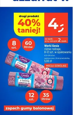 Worki z taśmą struktura 3D zapach gumy balonowej Gosia 35l 12-pak promocja w Dealz