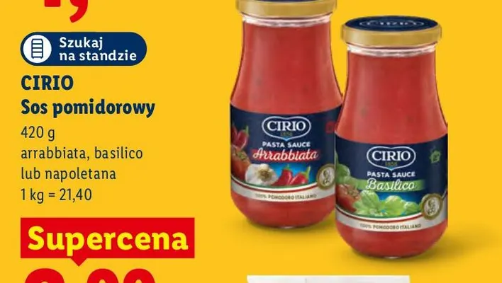 Sos pomidorowy basilico Cirio promocja w Lidl
