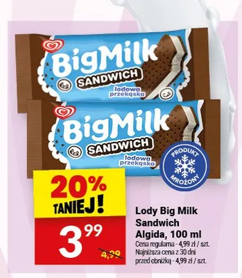 Lody Big Milk Sandwich Algida promocja w Twój Market