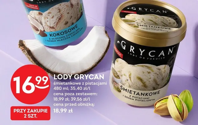 Lody Grycan śmietankowe z pistacjami promocja w Żabka