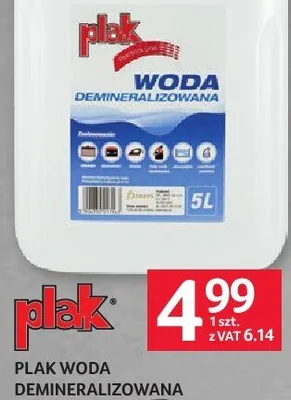 Woda demineralizowana PLAK 5L promocja w Selgros