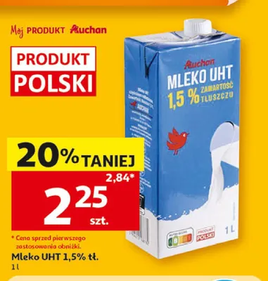 Mleko UHT 1,5% tł. Auchan promocja w Auchan