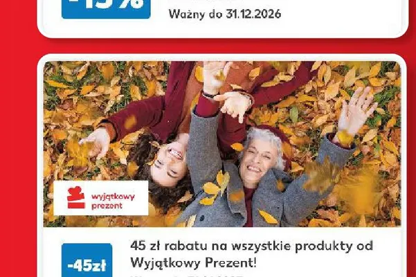 Kupon rabatowy Wyjątkowy Prezent 45 zł rabatu na wszystkie produkty promocja w Kaufland