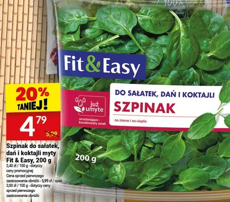 Szpinak do sałatek, dań i koktajli myty promocja w Twój Market