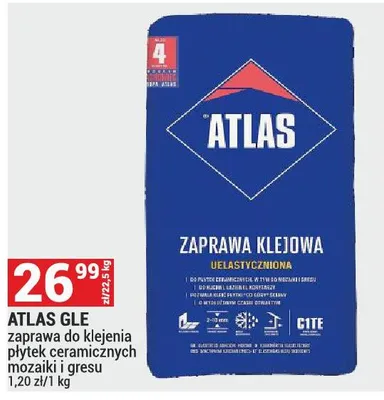 Zaprawa do klejenia płytek ceramicznych mozaiki i gresu GLE promocja w Merkury Market