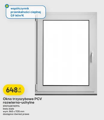 Okno trzyszybowe PCV rozwierno-uchylne promocja w Castorama