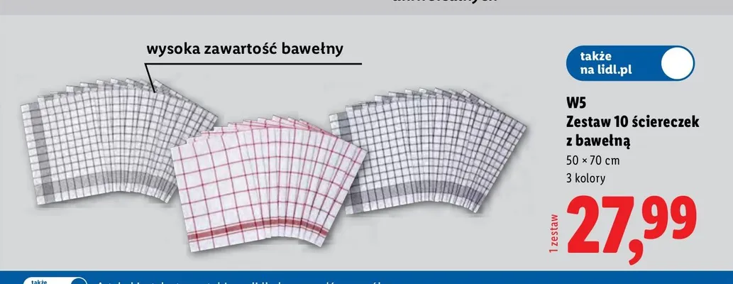 Ściereczki kuchenne z bawełną W5 10-pak promocja w Lidl