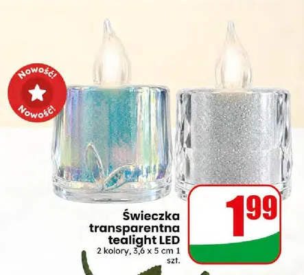 Świeczka transparentna tealight LED 3,6x5 cm promocja w Dino