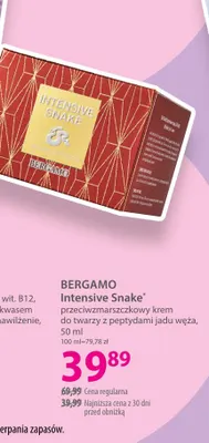 Krem przeciwzmarszczkowy do twarzy z peptydami jadu węża Bergamo Intensive Snake promocja w Hebe