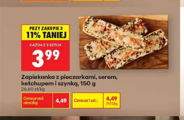 Zapiekanka z pieczarkami, serem, ketchupem i szynką promocja w Biedronka