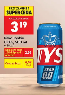 Piwo bezalkoholowe Tyskie Zero 0,0& promocja w Biedronka