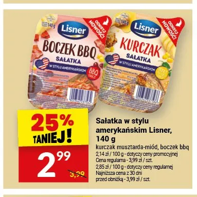 Sałatka w stylu amerykańskim Lisner kurczak musztarda-miód promocja w Twój Market