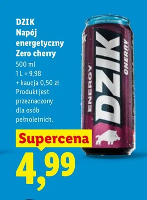 Napój energetyczny Dzik Zero cherry promocja w Lidl
