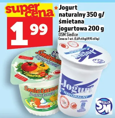 Jogurt naturalny 350g / śmietana jogurtowa 200g promocja w TOPAZ