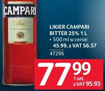 Likier Campari Bitter 25% 47296 promocja w Selgros
