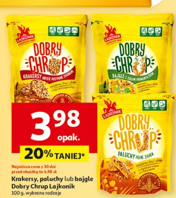 Krakersy, paluchy lub bajgle Dobry Chrup Lajkonik, wybrane rodzaje promocja w Auchan