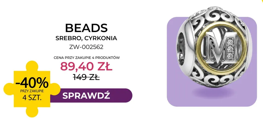 Beads srebro cyrkonia ZW-002562 Briju promocja w Briju