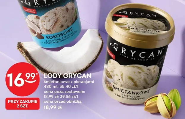 Lody Grycan śmietankowe z pistacjami promocja w Żabka