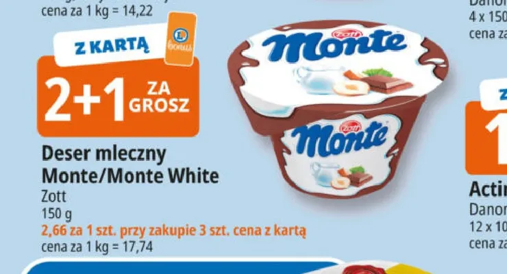 Deser mleczny Monte White Zott promocja w Leclerc