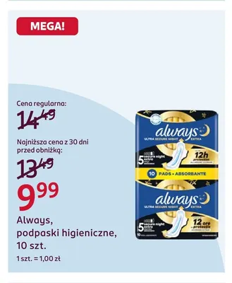 Podpaski higieniczne Always promocja w Rossmann