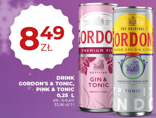 Drink Gordon's & Tonic, Pink & Tonic 0,25 L promocja w Duży Ben