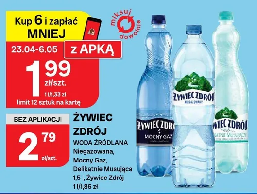 Woda źródlana Niegazowana, Mocny Gaz, Delikatnie Musująca promocja w Chorten