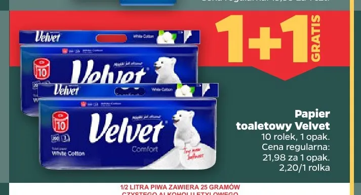 Papier toaletowy White Cotton Velvet 10-pak promocja w Netto