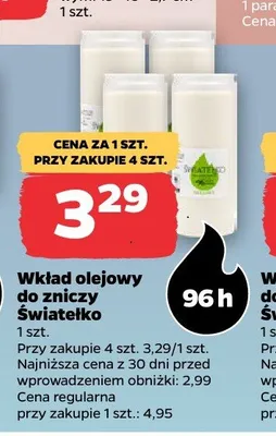 Wkład olejowy do zniczy Światełko 96h promocja w Netto
