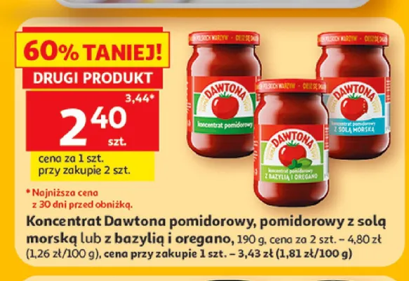 Koncentrat pomidorowy z bazylią i oregano Dawtona promocja w Auchan
