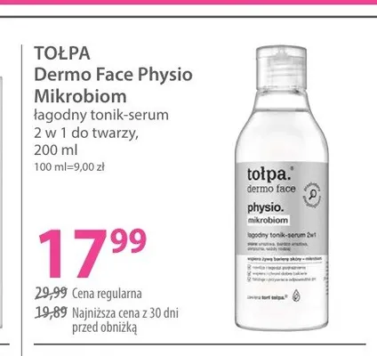 Tonik-serum do twarzy Tołpa Dermo Face Physio Mikrobiom łagodny 2 w 1 promocja w Hebe