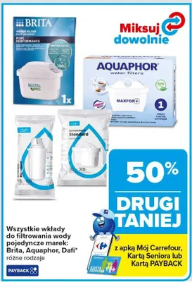 Wszystkie wkłady do filtrowania wody pojemników marek: Brita, Aquaphor, Dafi różne rodzaje promocja w Carrefour Market