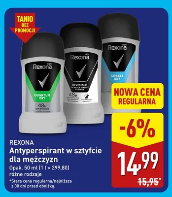 Antyperspirant w sztyfcie dla mężczyzn Cobalt Dry Rexona promocja w Aldi