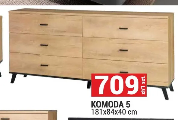 Komoda 5 System John dąb lefkas/czarny 181x84x40cm promocja w Merkury Market